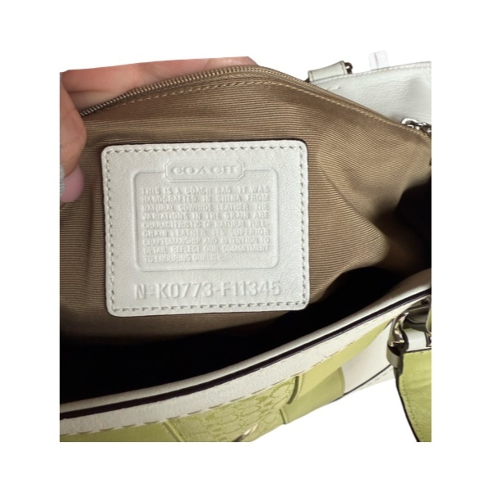 Coach Hampton White Leather Stripe Buckle Double Handle Satchel Bag - Picture 11 of 12
